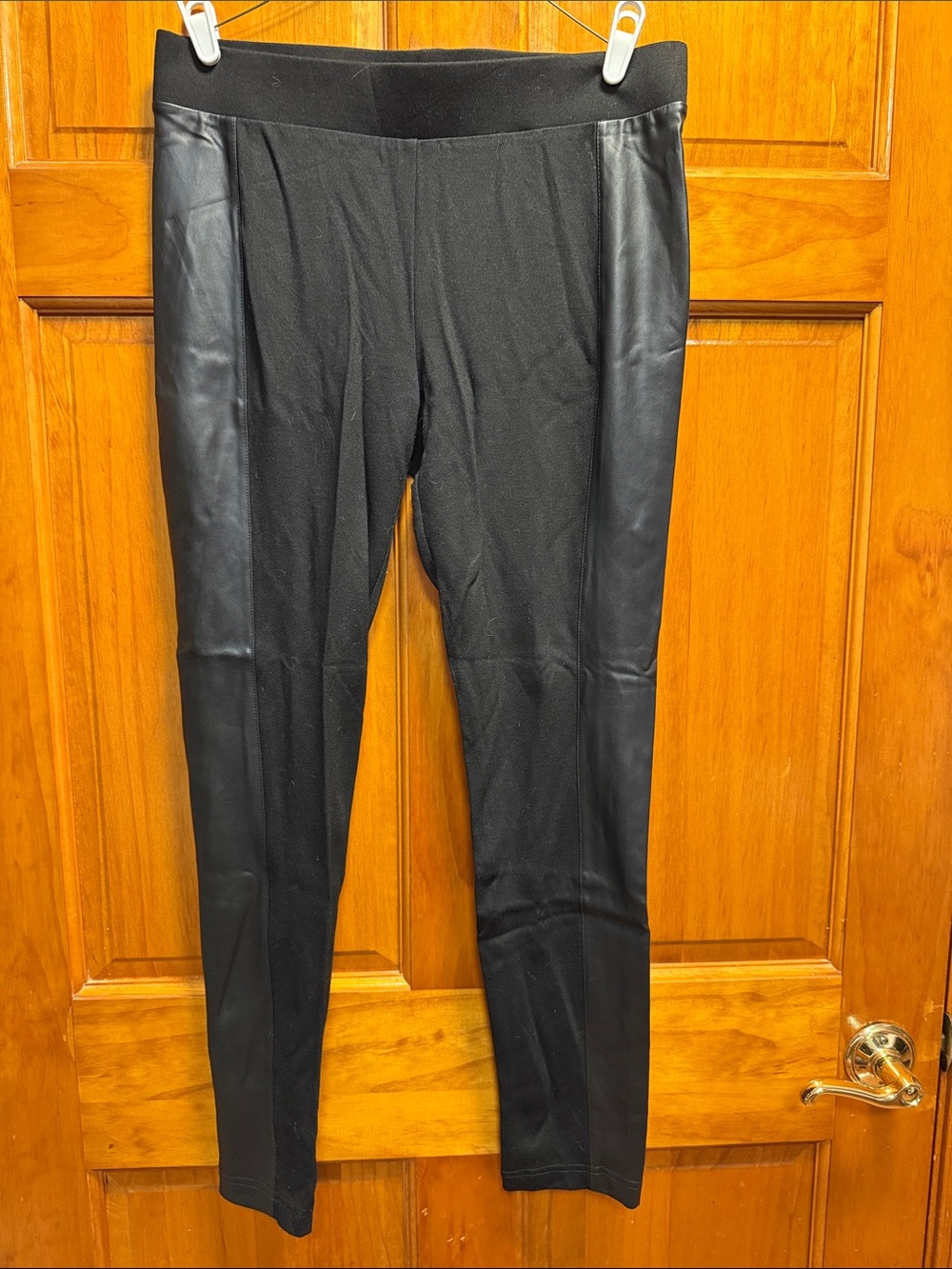CAbi Black Leggings with Faux-Leather Side Panels